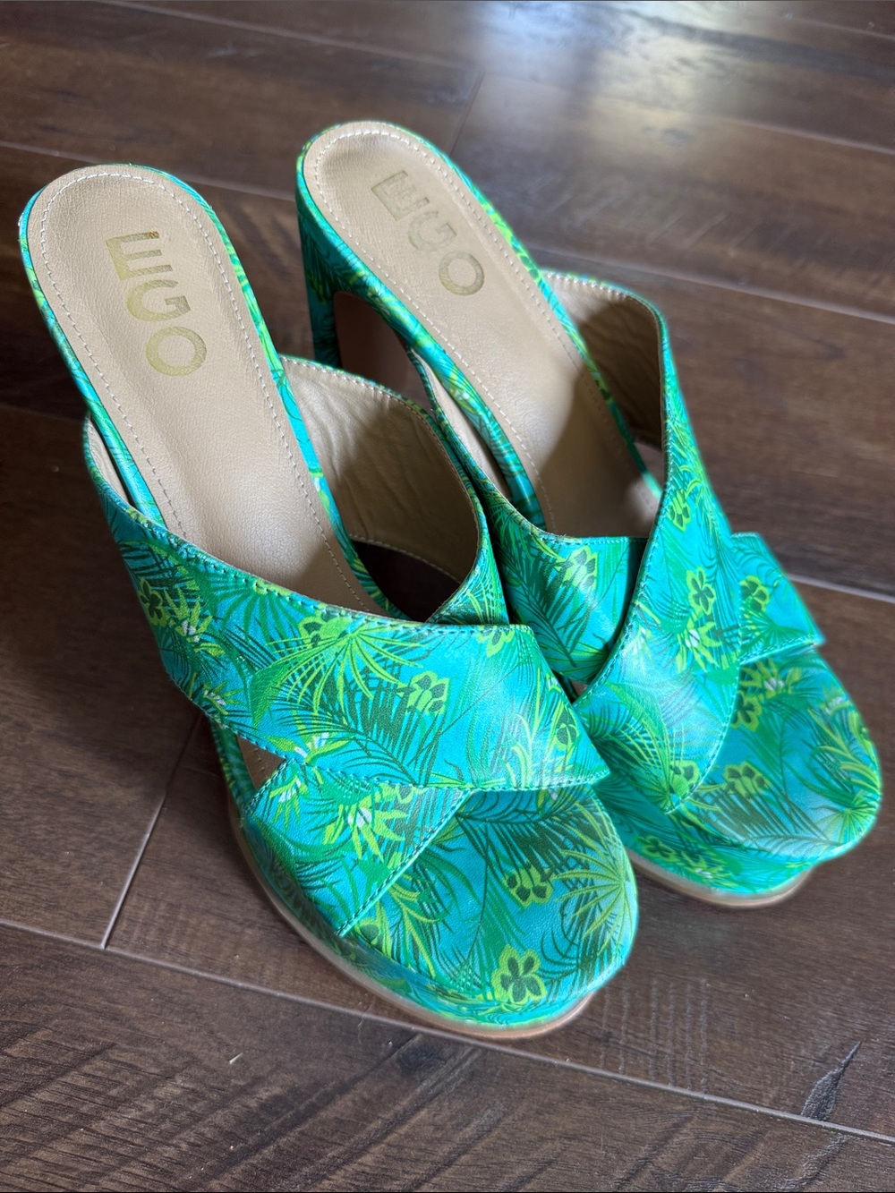 EGO Green and Lime Tropical Crossband Heels